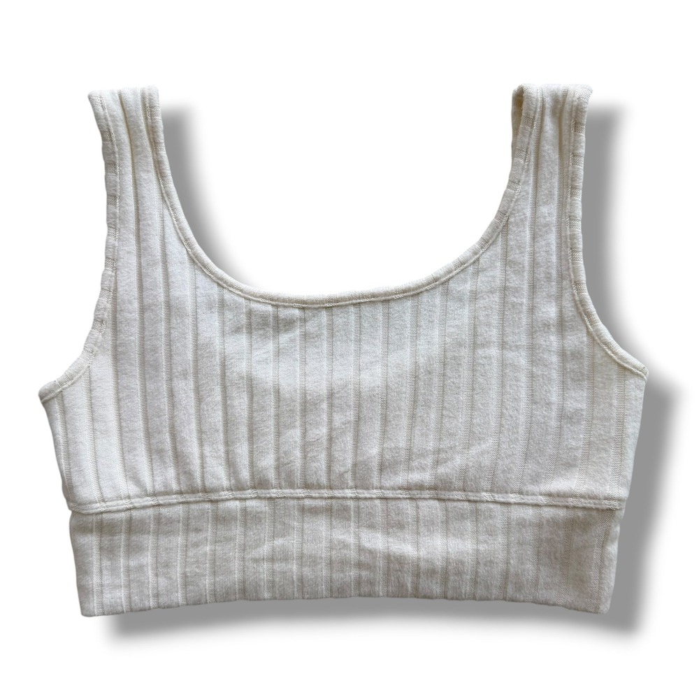 Z SUPPLY Women's Sm Cream Ribbed Knit Scoop Neck Crop Top Bralette Boho Festival